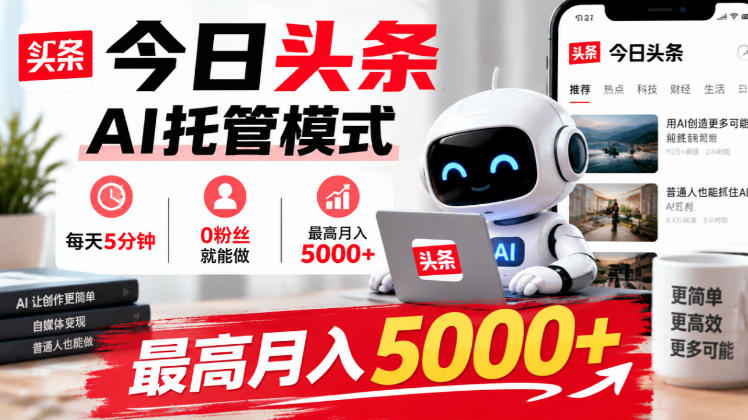 今日头条AI托管模式，每天5分钟，0粉丝就能做，最高月入5000+【揭秘】-小艾项目网