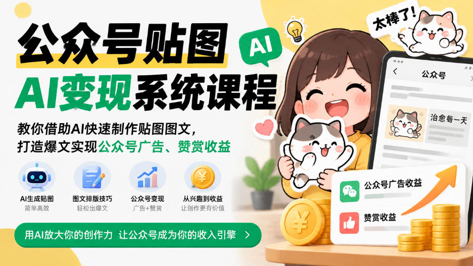 公众号贴图AI变现系统课程｜教你借助AI快速制作贴图图文，打造爆文实现公众号广告、赞赏收益-小艾项目网