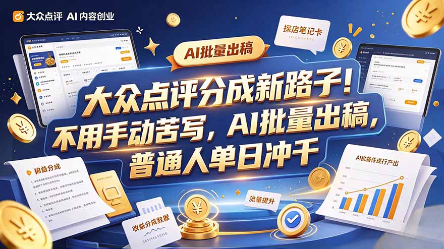 大众点评副业新玩法,工具提效解放双手,批量做笔记,单日可破千-资源宝库