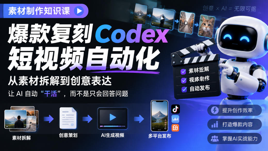 素材制作知识课,爆款复刻Codex短视频自动化,从素材拆解到创意表达,让AI自动“干活”,而不是只会回答问题-小艾项目网