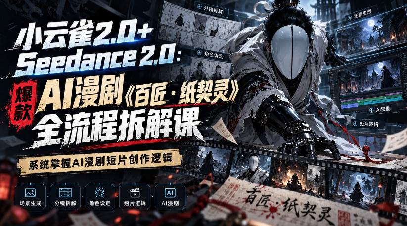 小云雀2.0+Seedance 2.0:爆款AI漫剧《百匠・纸契灵》全流程拆解课,系统掌握AI漫剧短片创作逻辑-小艾项目网