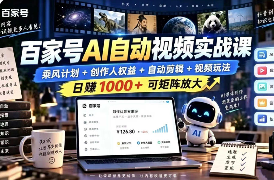 百家号自动矩阵玩法，长期可以做的项目，日入1k+，真正的睡后收入-小艾项目网