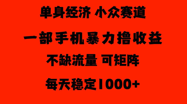 26年暴力单身经济,稳定日入500-1k,不缺流量,流量极大,冷门小众赛道,门槛低小白轻松上手【揭秘】-小艾项目网