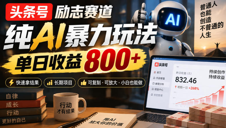 头条号励志赛道，纯AI暴力玩法，单日收益800+，快速拿结果，长期项目-小艾项目网