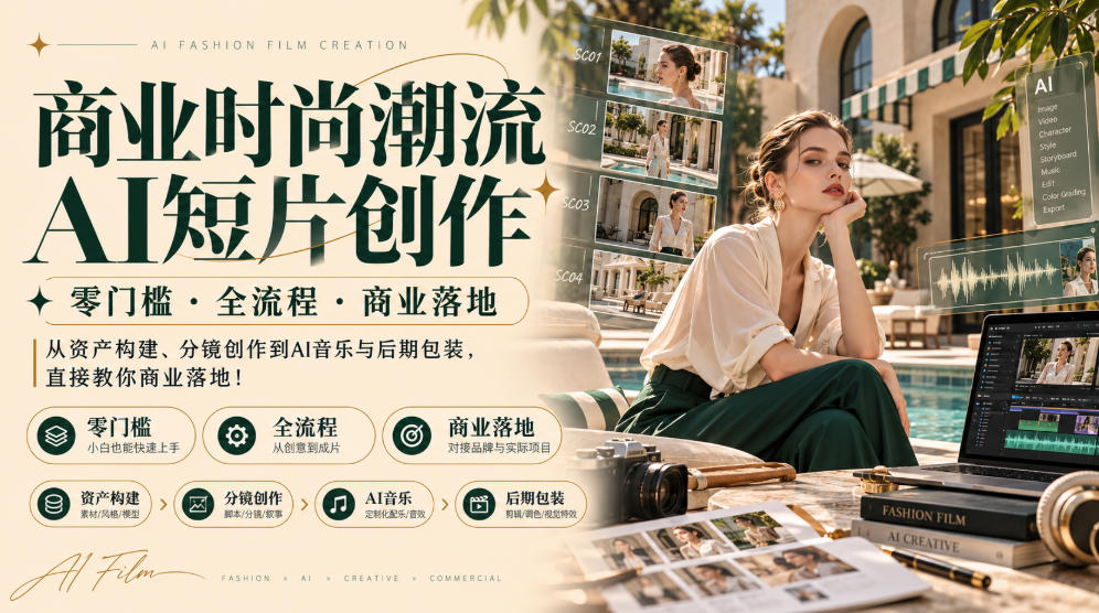 商业时尚潮流AI短片创作|零门槛・全流程・商业落地,从资产构建、分镜创作到AI音乐与后期包装,直接教你商业落地!-小艾项目网