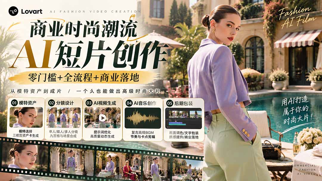 从一张模特图到高级时尚广告大片:AI三视图资产、场景合成、电影分镜、动态生成与复古音乐剪辑实战课-小艾项目网