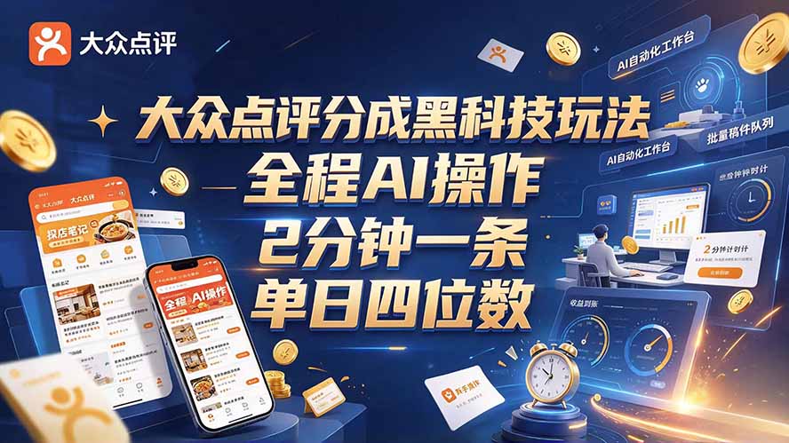 大众点评分成全网独家玩法，AI 全自动出内容，2 分钟一条，小白可冲单日四位数-小艾项目网