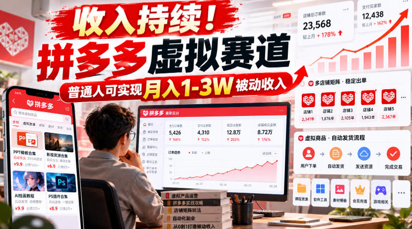 收入持续！拼多多虚拟赛道，普通人可实现月入1-3 W被动收入【揭秘】-小艾项目网