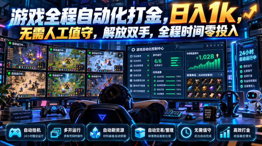 游戏全程自动化打金,日入1k,无需人工值守,解放双手,全程时间零投入【揭秘】-小艾项目网