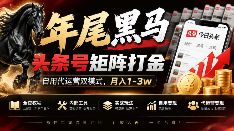 【年尾黑马】头条号矩阵打金，自用代运营双模式，月入1-3w，附全套教程及内部工具【揭秘】-小艾项目网