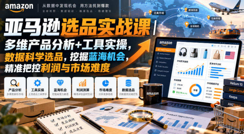 亚马逊选品实战课｜多维产品分析+工具实操，数据科学选品，挖掘蓝海机会，精准把控利润与市场难度-小艾项目网