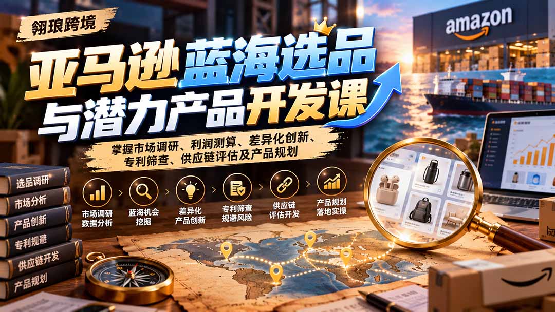 亚马逊蓝海选品与潜力产品开发课:掌握市场调研、利润测算、差异化创新、专利筛查、供应链评估及产品规划-资源宝库