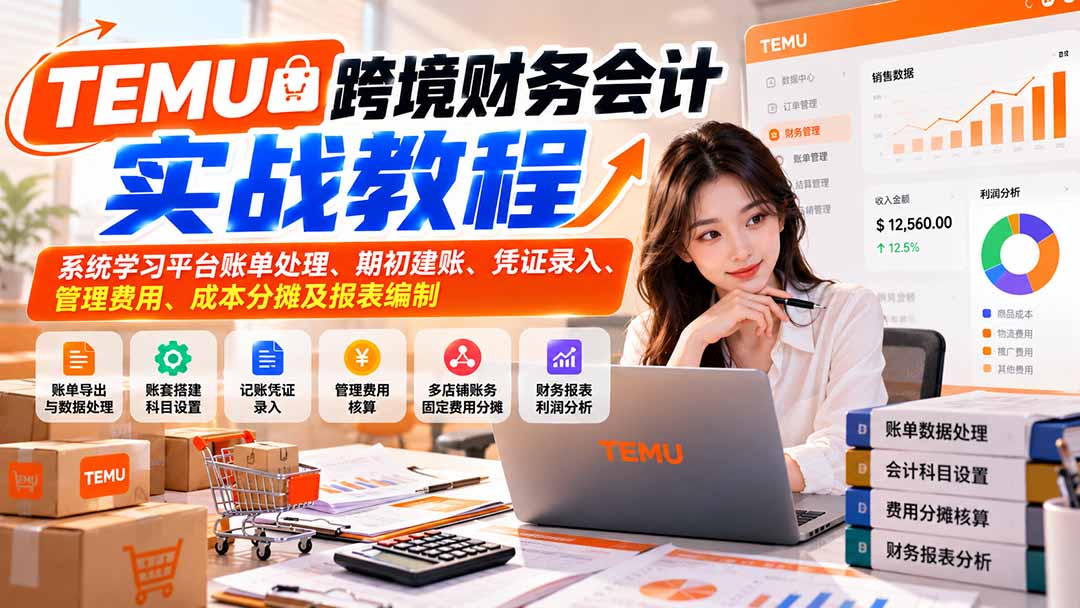 TEMU跨境财务会计实战教程：系统学习平台账单处理、期初建账、凭证录入、管理费用、成本分摊及报表编制-小艾项目网