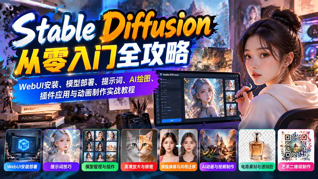 Stable Diffusion从零入门全攻略:WebUI安装、模型部署、提示词、AI绘图、插件应用与动画制作实战教程-小艾项目网