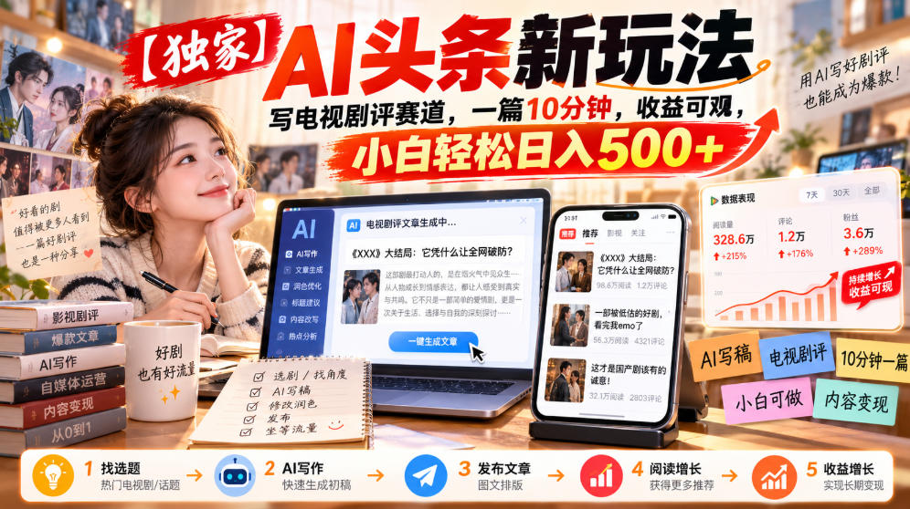 【独家】AI头条新玩法,写电视剧评赛道,一篇10分钟,收益可观,小白轻松日入500+-小艾项目网