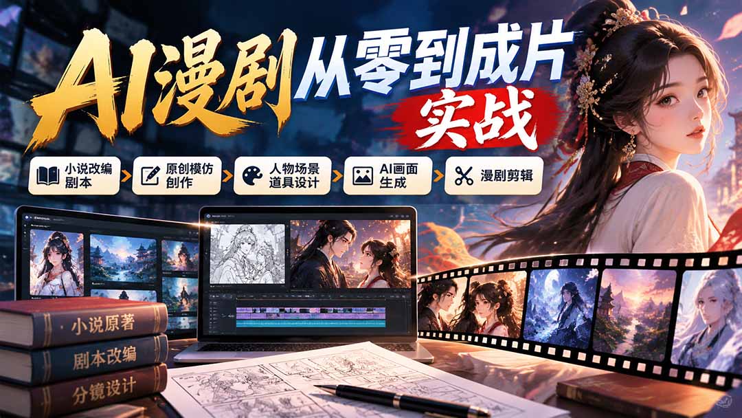 AI漫剧从零到成片实战：小说改编剧本、原创模仿创作、人物场景道具设计、AI画面生成与漫剧剪辑-小艾项目网