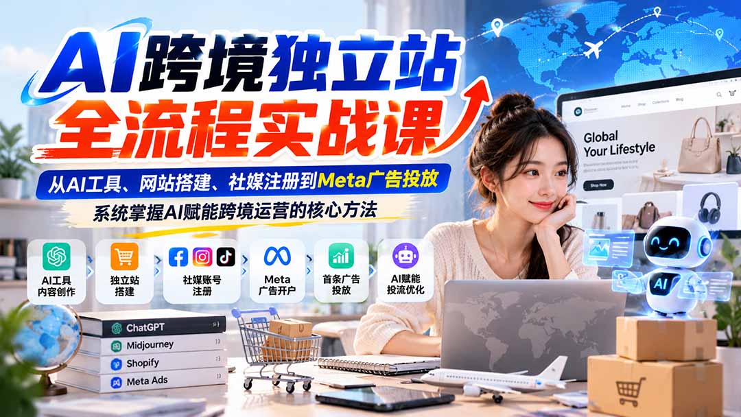 AI跨境独立站全流程实战课：从AI工具、网站搭建、社媒注册到Meta广告投放，系统掌握AI赋能跨境运营的核心方法-小艾项目网