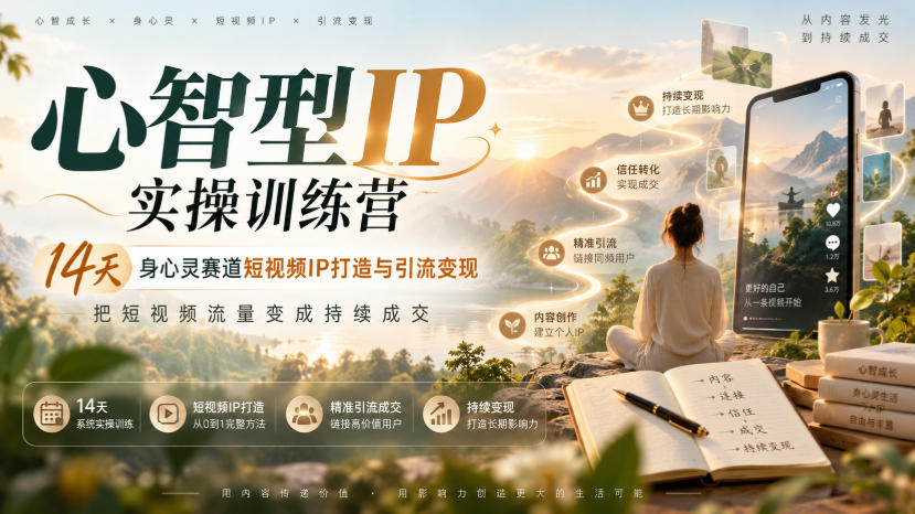 心智型IP实操训练营|14天身心灵赛道短视频IP打造与引流变现,把短视频流量变成持续成交-小艾项目网