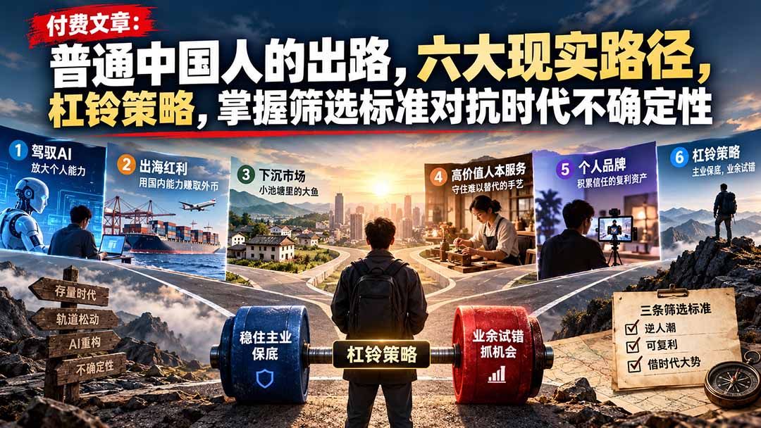 付费文章：普通中国人的出路，六大现实路径，杠铃策略，掌握筛选标准对抗时代不确定性-小艾项目网