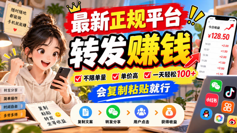 最新正规平台,转发賺钱,不限单量,单价高,一天轻松100+,会复制粘贴就行【揭秘】-小艾项目网