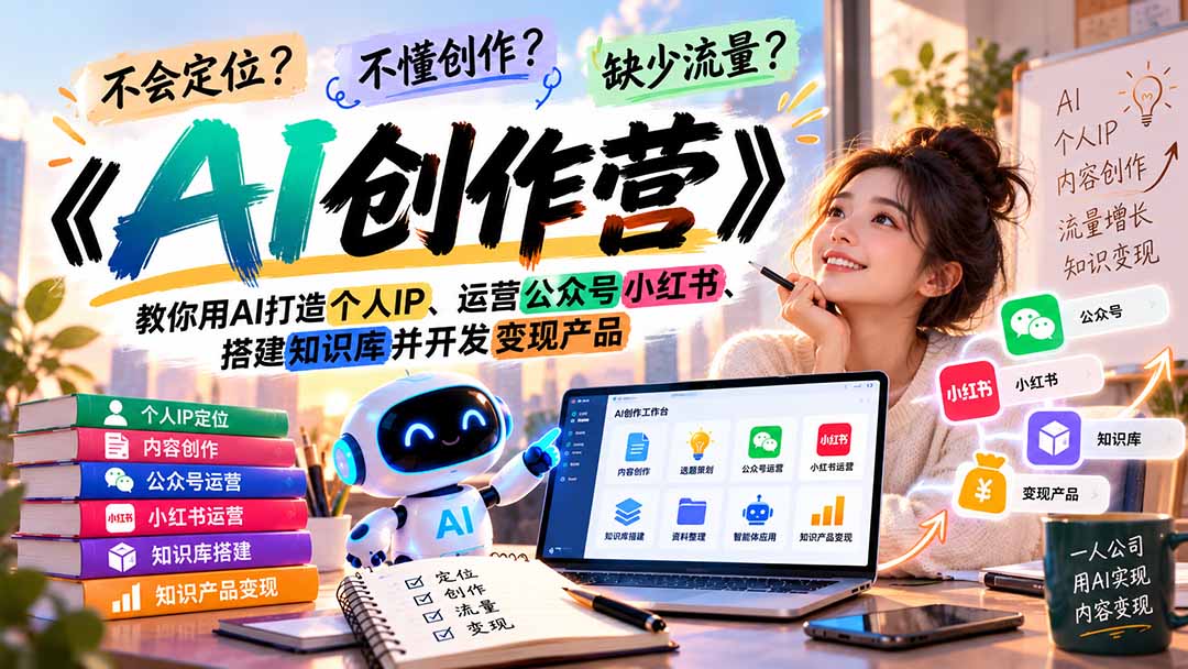 不会定位、不懂创作、缺少流量?《AI创作营》教你用AI打造个人IP、运营公众号小红书、搭建知识库并开发变现产品-小艾项目网