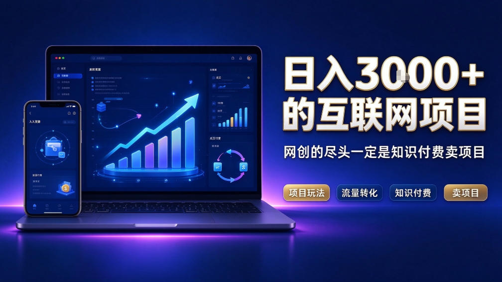 日入3k+的互联网项目，网红的尽头是带货，网创的尽头一定是知识付费卖项目【揭秘】-资源宝库