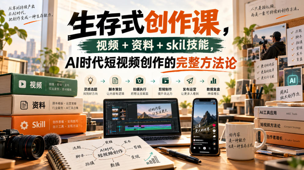 生存式创作课,视频+资料+skil技能,ai时代短视频创作的完整方法论-小艾项目网