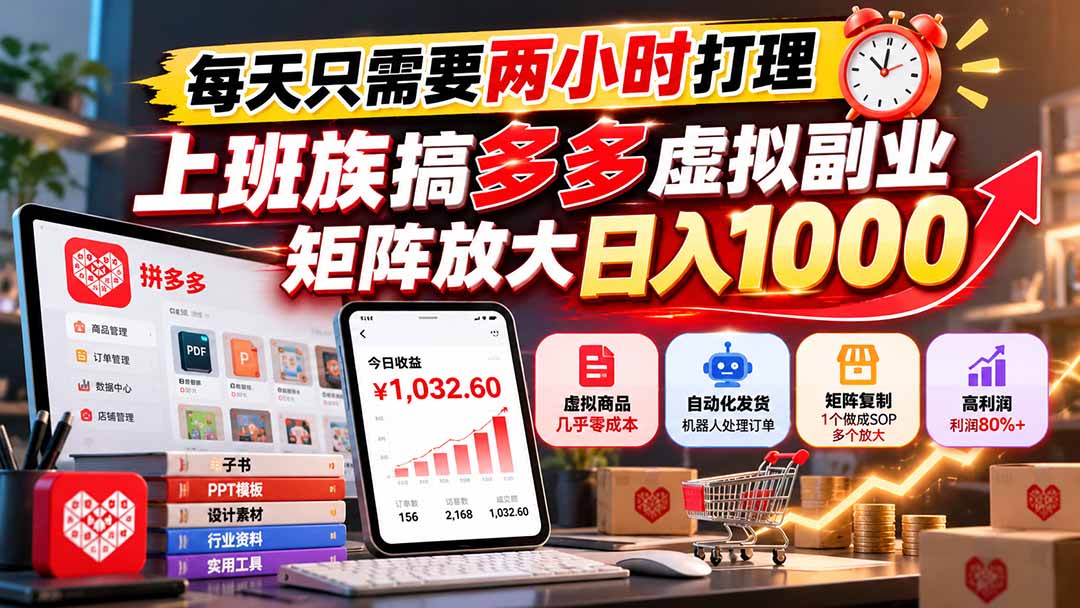 每天只需要两小时打理，上班族搞多多虚拟副业，矩阵放大日入 1000-小艾项目网