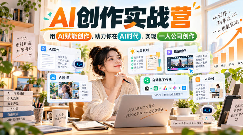 AI创作实战营,用AI赋能创作,助力你在AI时代,实现一人公司创作(更新)-小艾项目网