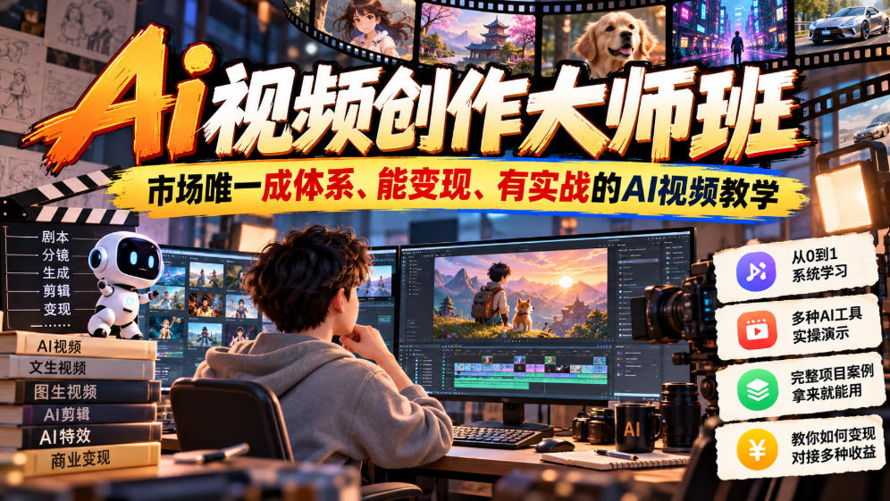 Ai视频创作大师班,市场唯一成体系、能变现、有实战的AI视频教学(更新2026)-资源宝库