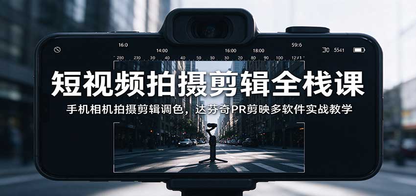 短视频拍摄剪辑全栈课：手机相机拍摄剪辑调色，达芬奇PR剪映多软件实战教学-小艾项目网