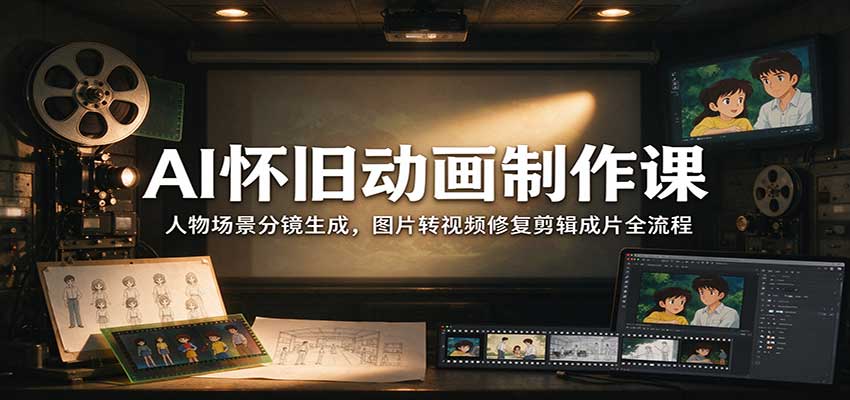 AI怀旧动画制作课：人物场景分镜生成，图片转视频修复剪辑成片全流程-小艾项目网