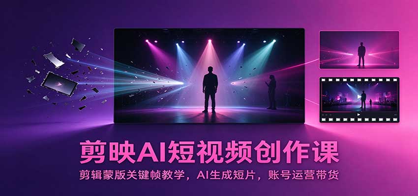 剪映AI短视频创作课：剪辑蒙版关键帧教学，AI生成短片，账号运营带货-小艾项目网