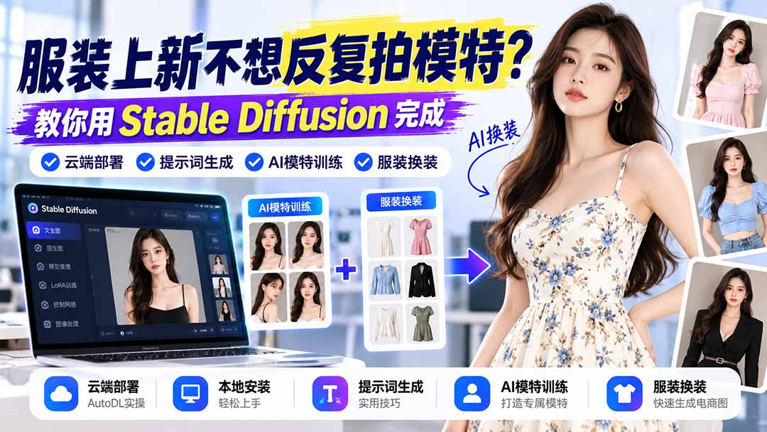 服装上新不想反复拍模特?教你用Stable Diffusion完成云端部署、提示词生成、AI模特训练与换装-小艾项目网