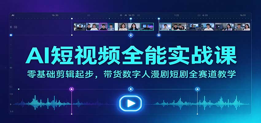 AI短视频全能实战课：零基础剪辑起步，带货数字人漫剧短剧全赛道教学-小艾项目网