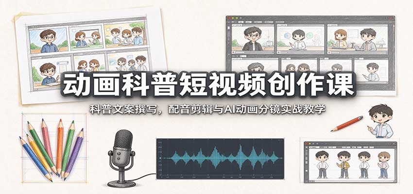 动画科普短视频创作课：科普文案撰写，配音剪辑与AI动画分镜实战教学-小艾项目网