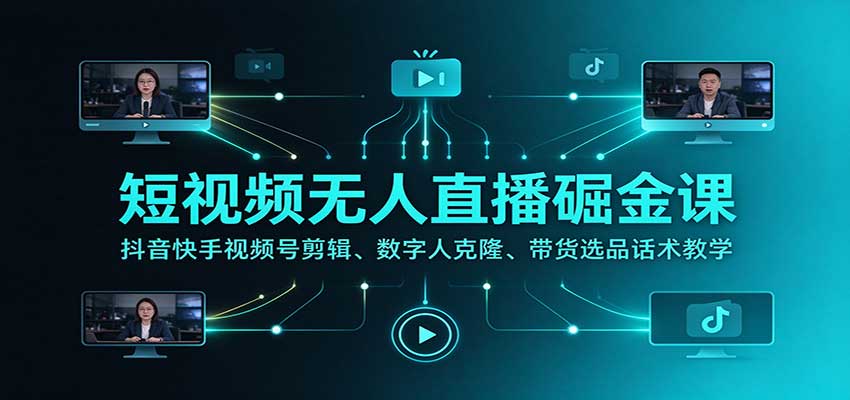 短视频无人直播掘金课：抖音快手视频号剪辑、数字人克隆、带货选品话术教学-小艾项目网