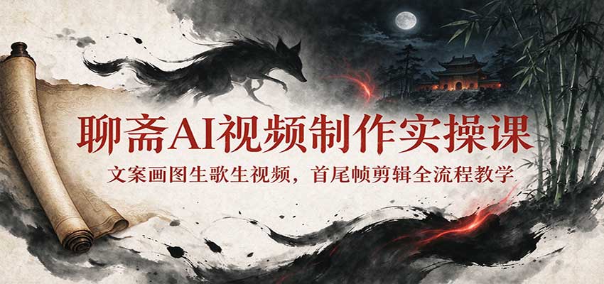 聊斋AI视频制作实操课：文案画图生歌生视频，首尾帧剪辑全流程教学-小艾项目网
