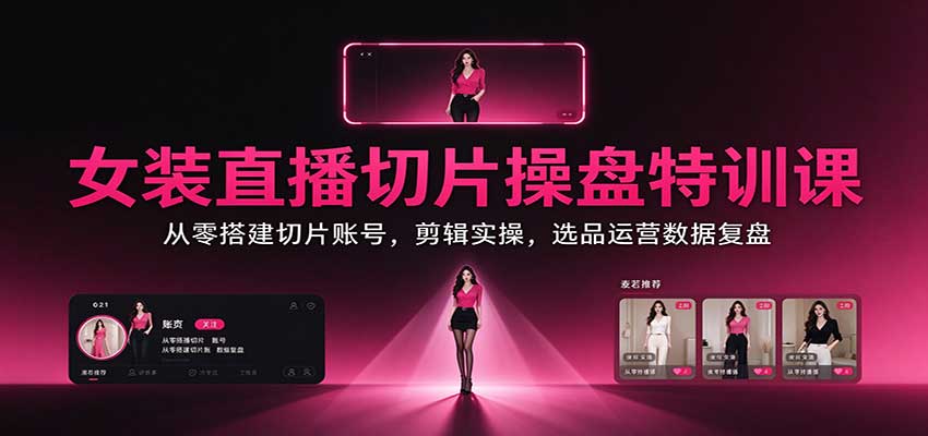女装直播切片操盘特训课:从零搭建切片账号,剪辑实操,选品运营数据复盘-小艾项目网