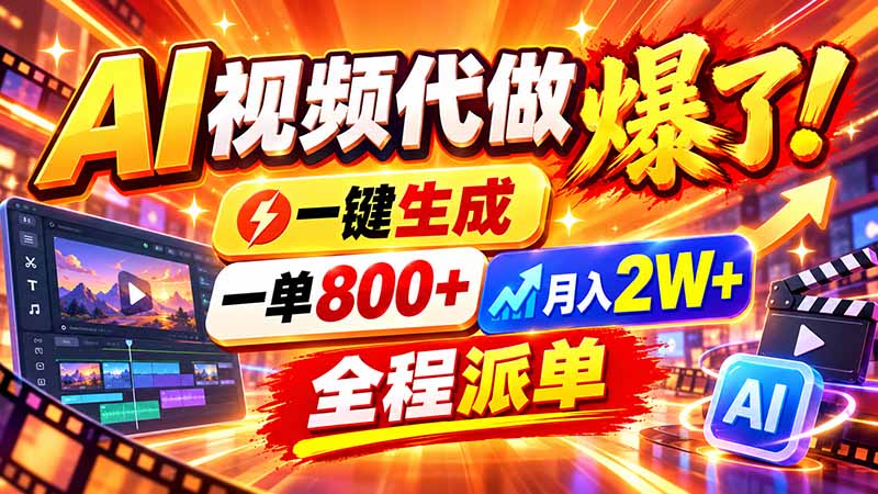 2026年底新赛道，AI视频代做一单800+，小白可做，告别打工-小艾项目网