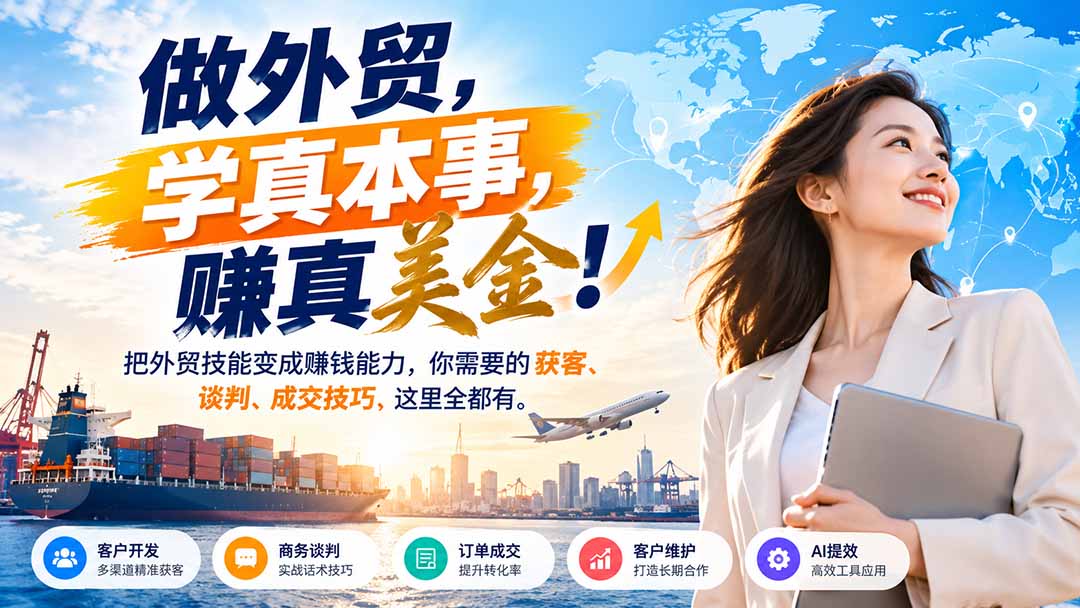 做外贸，学真本事，赚真美金！把外贸技能变成赚钱能力，你需要的获客、谈判、成交技巧，这里全都有-资源宝库