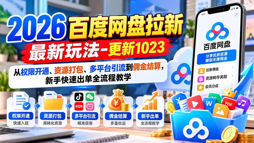 2026百度网盘拉新最新玩法-更新1023:从权限开通、资源打包、多平台引流到佣金结算,新手快速出单全流程教学-小艾项目网