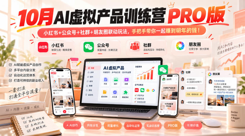 10月AI虚拟产品训练营PRO版，小红书+公众号+社群+朋友圈联动玩法，手把手带你一起赚到明年的钱！(更新1024)-小艾项目网