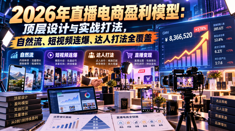 2026年直播电商盈利模型：顶层设计与实战打法，自然流、短视频连爆、达人打法全覆盖-资源宝库