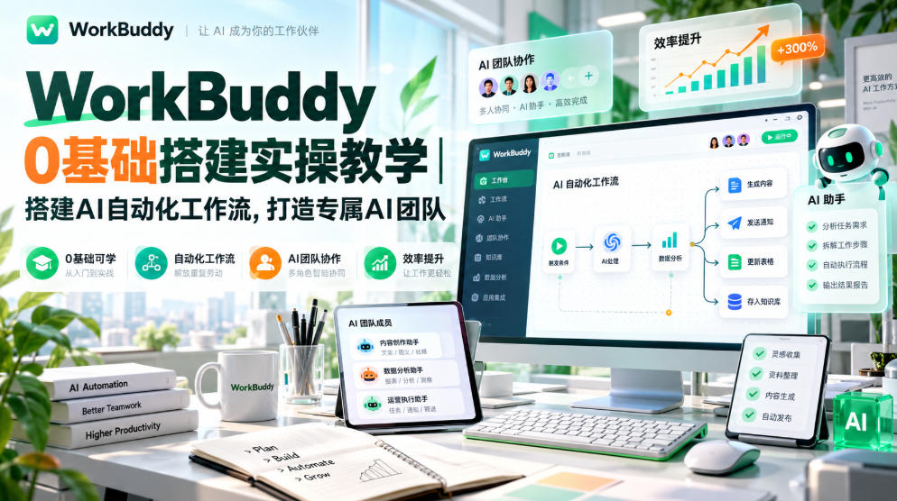 WorkBuddy 0基础搭建实操教学｜搭建AI自动化工作流，打造专属AI团队-小艾项目网
