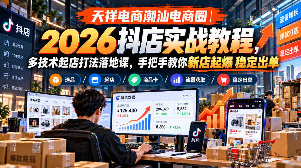 天祥电商潮汕电商圈｜2026抖店实战教程，多技术起店打法落地课，手把手教你新店起爆稳定出单-资源宝库
