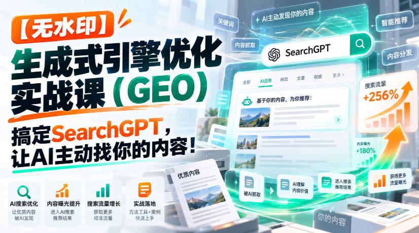 【无水印】生成式引擎优化(GEO)实战课：搞定SearchGPT，让AI主动找你的内容！【原创双语字幕】-小艾项目网