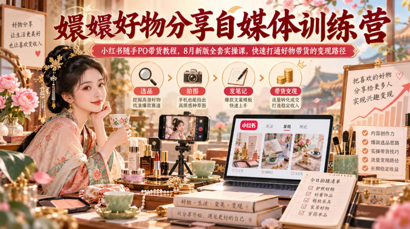 嬛嬛好物分享自媒体训练营｜小红书随手PO带货教程，8月新版全套实操课，快速打通好物带货的变现路径-小艾项目网