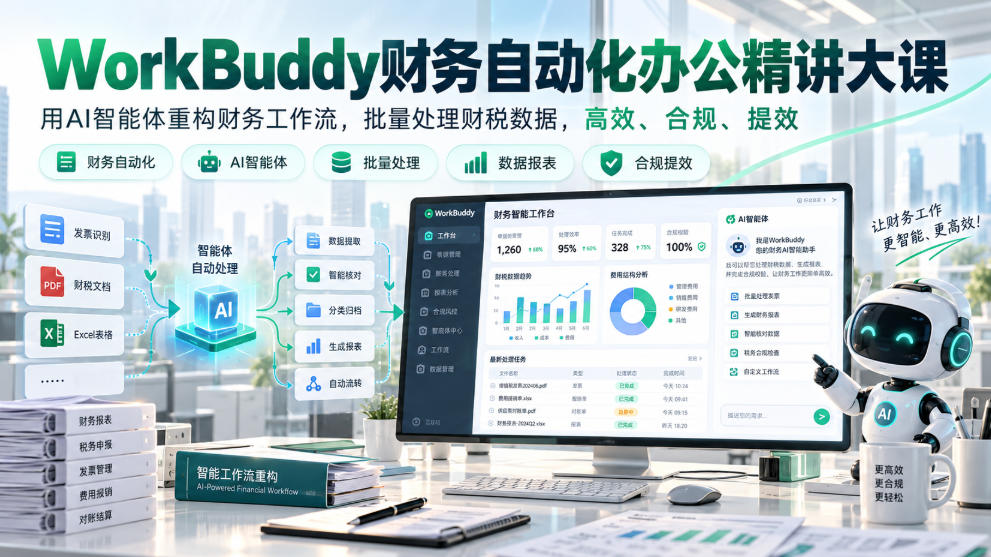 WorkBuddy财务自动化办公精讲大课,用AI智能体重构财务工作流,批量处理财税数据,高效、合规、提效-小艾项目网