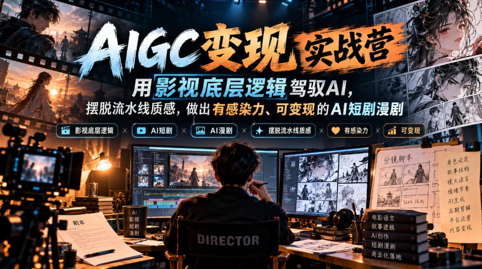 AIGC变现实战营,用影视底层逻辑驾驭AI,摆脱流水线质感,做出有感染力、可变现的AI短剧漫剧-小艾项目网